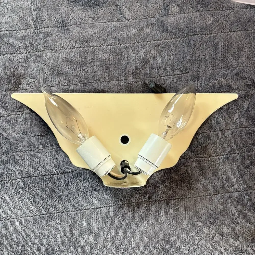 Vintage Frosted Pink Glass & Brass Fan Wall Sconce Light Fixture Art Deco Style